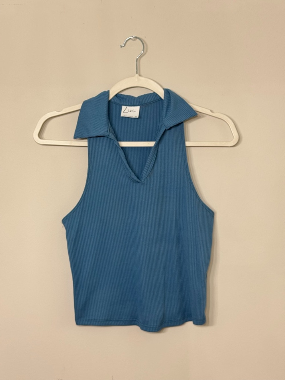 Ribbed Sleeveless Polo Top in Blue
